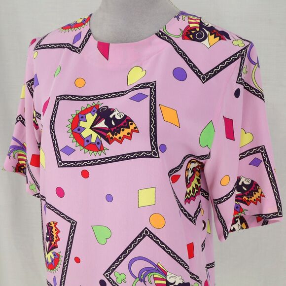 Laurel Escada Top Womens 4 US 34 EU Lavender Silk Geometric Blouse 90s Vintage - Picture 8 of 12